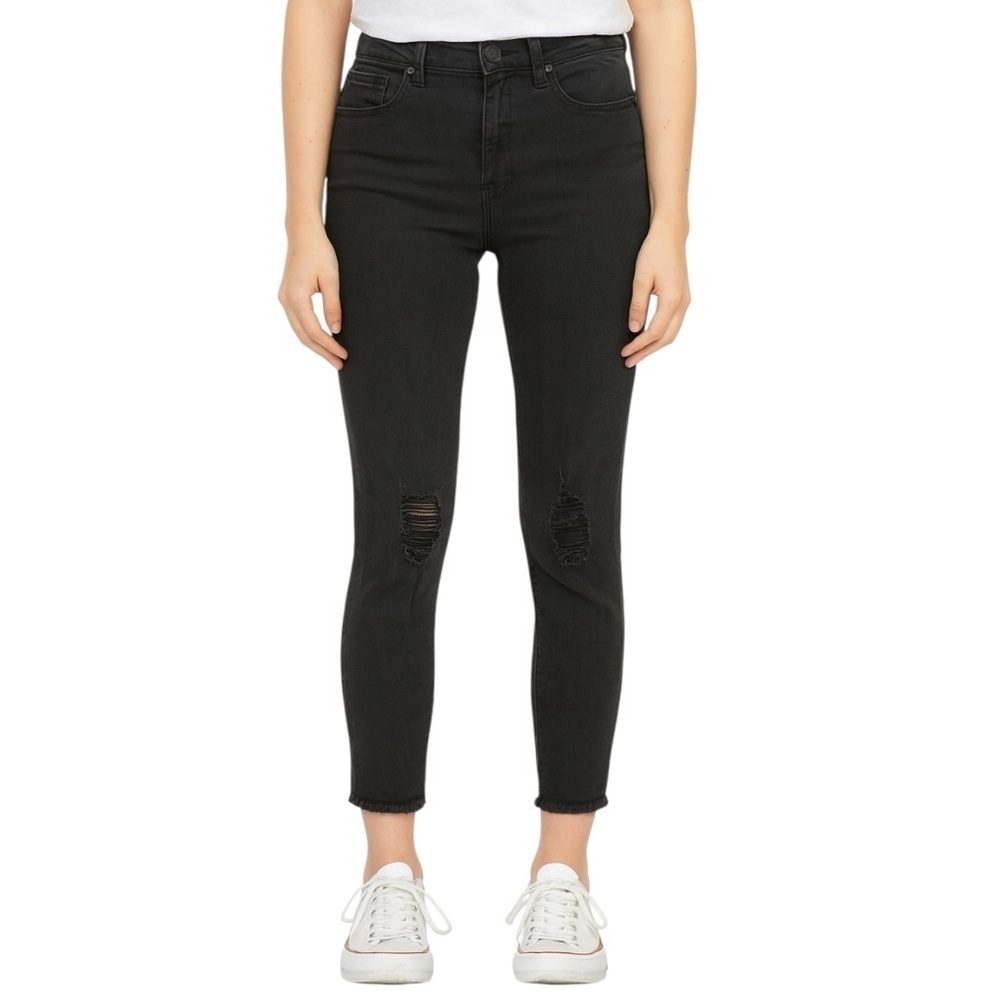 Rag & Bone Jean 10 Inch Capri Size 26 Raw Hem Distressed Denim Soft Black
